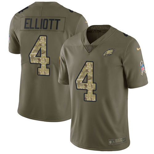 Nike Eagles #4 Jake Elliott Olive/Camo Men's Stitched NFL Limited Salute To Service Jersey